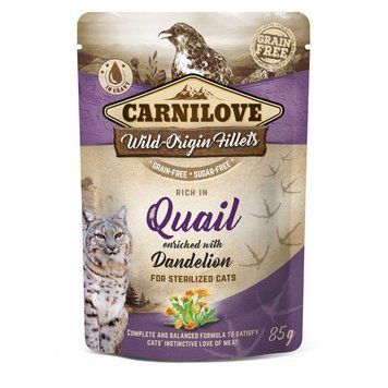 Корм вологий Carnilove Quail with Dandelion д/стерилізованих котів перепіла і кульбаба 85 г 1111178700 фото