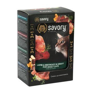 Набір паучів Savory Adult Cats with Lamb and Beetrot in Gravy 3+1 1111181279 фото