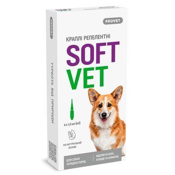 Краплі Provet SOFTVET для собак середніх порід репелентні 4 піпетки по 1 мл 1111193675 фото